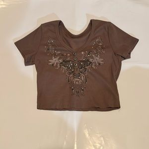 brown cropped y2k top